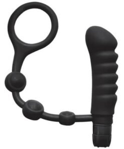 n10911 cock ring ridged vibrating butt plug black 2 1 1