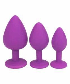 n11239 loving joy jewelled silicone butt plug purple trio