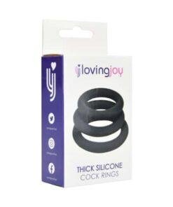 n11708 loving joy thick silicone cock rings 3 pack grey pkg 1