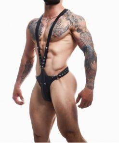 c4m dungeon black leatherette full body harness one size