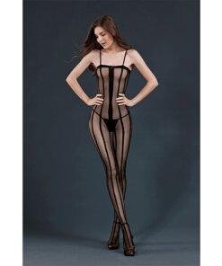 n11753 moonlight black stripe crotchless bodystocking os 1