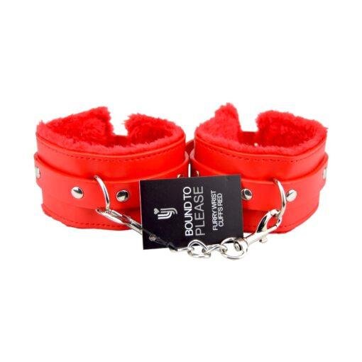 n11933 bound to please furry plush wrist cuffs red