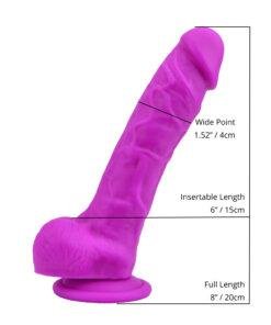 n12032 loving joy 8 inch realistic silicone dildo with suction cup and balls purple size