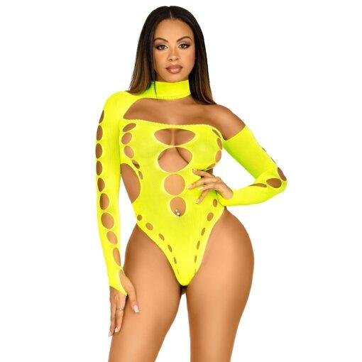 n12494 leg avenue cut out bodysuit wthong neon yellow 1