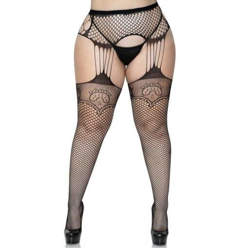 n12598 leg avenue lace top net suspender tights ps 1