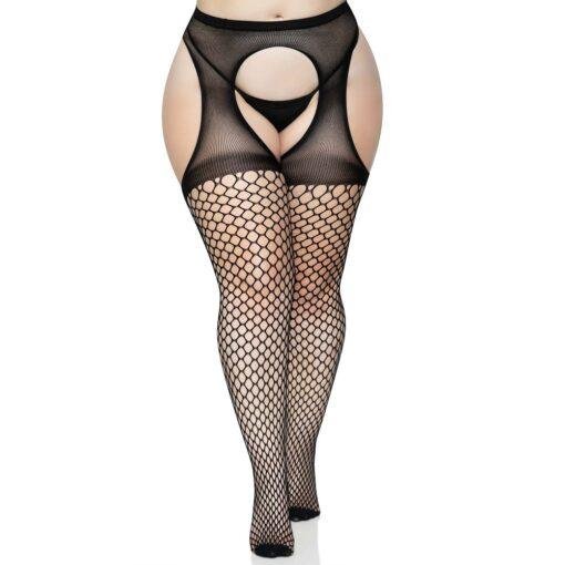 n12599 leg avenue lace oval net suspender tights ps 1