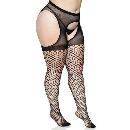 n12599 leg avenue lace oval net suspender tights ps 2