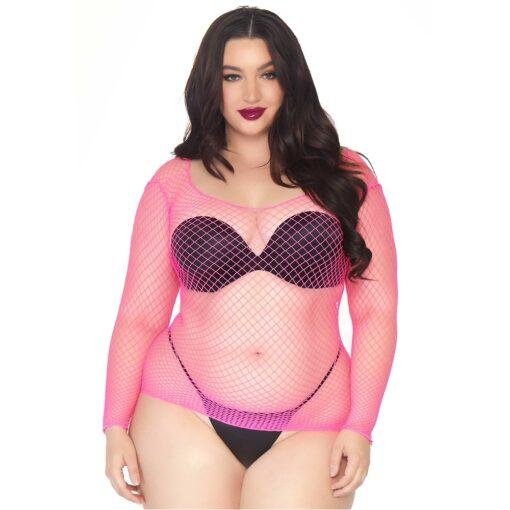 Leg Avenue Long Sleeved Industrial Net Top Neon - Pink Plus Size