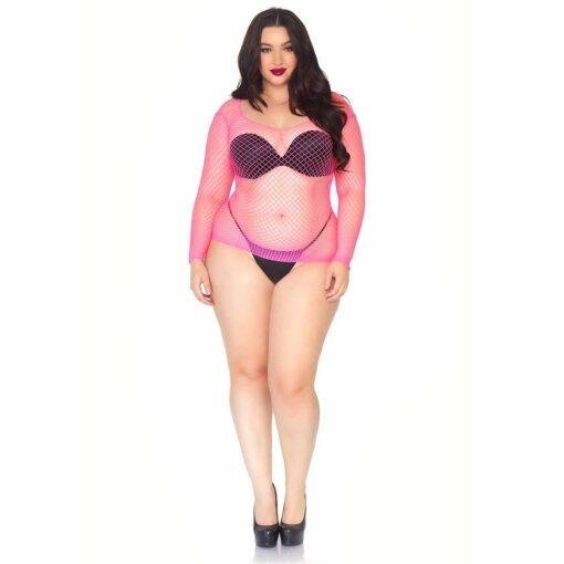 Leg Avenue Long Sleeved Industrial Net Top Neon - Pink Plus Size - Image 3