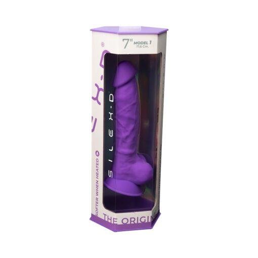 SilexD 7 inch Realistic Silicone Dual Density Dildo with Suction Cup & Balls - Purple - Image 8