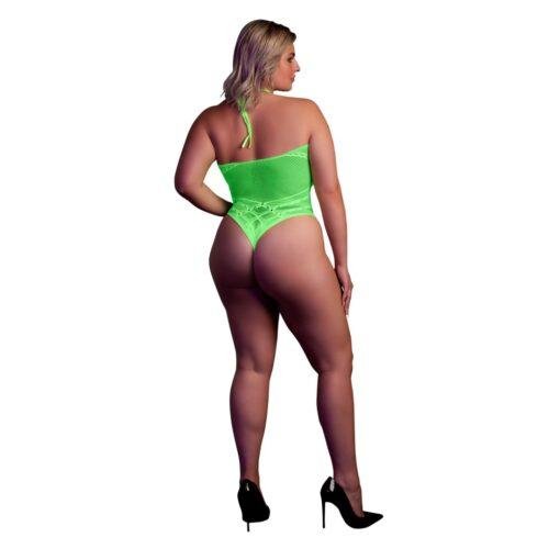 Halter Tie Neck Bodysuit - Neon Green Plus Size - Image 4