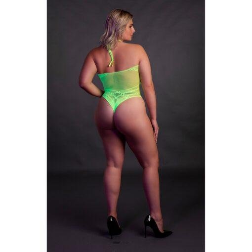 Halter Tie Neck Bodysuit - Neon Green Plus Size - Image 6