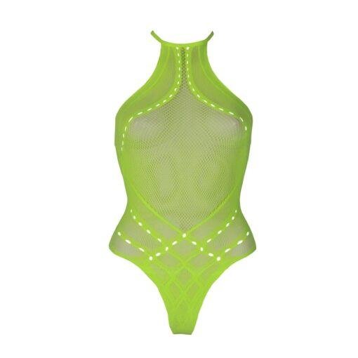 Halter Tie Neck Bodysuit - Neon Green Plus Size - Image 7