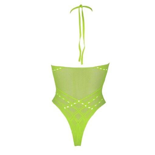 Halter Tie Neck Bodysuit - Neon Green Plus Size - Image 8