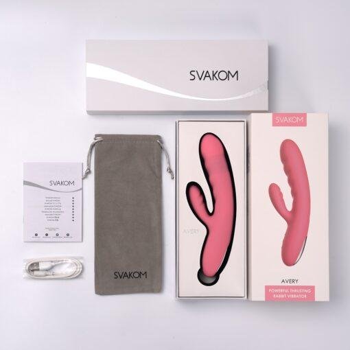 Svakom Avery Thrusting Vibrator with Clitoral Stimulator - Pink - Image 10