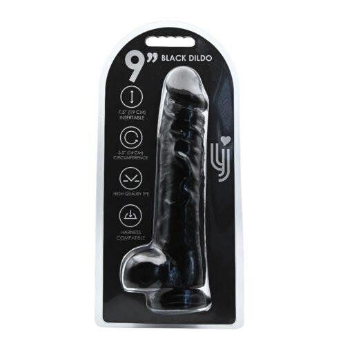 Loving Joy 9 Inch Dildo with Balls - Black - Image 5