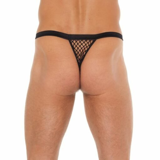 Mens Black G-String With Black Net Pouch - Image 2