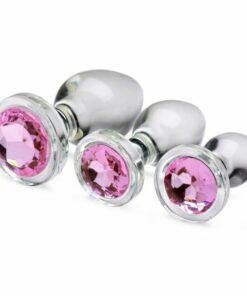 Pink Gem Glass Anal Plug Set